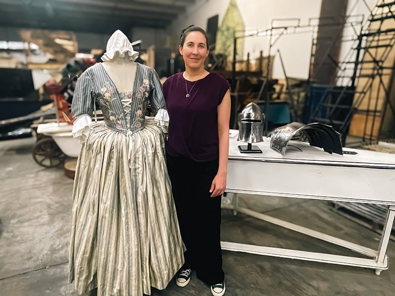 Jen Madison with period costume and armor at Opera Orlando